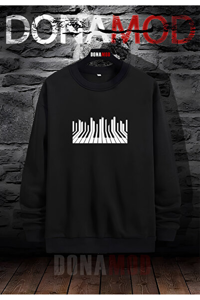 donamod Negru cu gâtul turnat Piano Key Pianist Lecție Muzică Cadou Hanorac c...