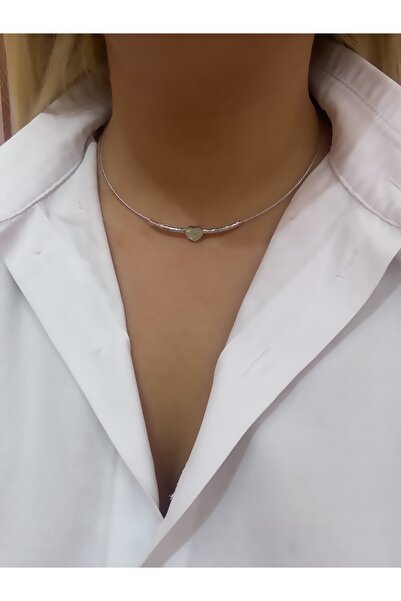 Hicrans Takı MİNİ KALPLİ KELEPÇE MODEL SİLVER ÇELİK KOLYE