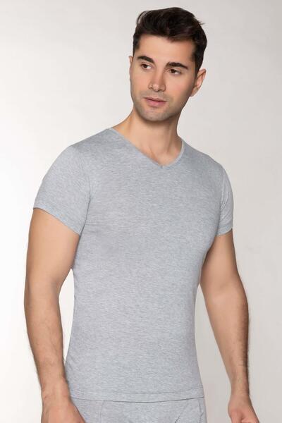 DOWRY Men's Modal V-Neck Gray Athlete T-Shirt