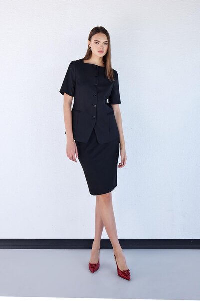 Masha Kate Jachetă neagră cu guler pătrat