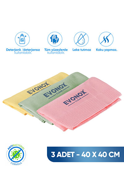 Evonox Clean 3'lü Mikrofiber Çok Amaçlı Temizlik Bezi 3'lü Set | 40x40 cm