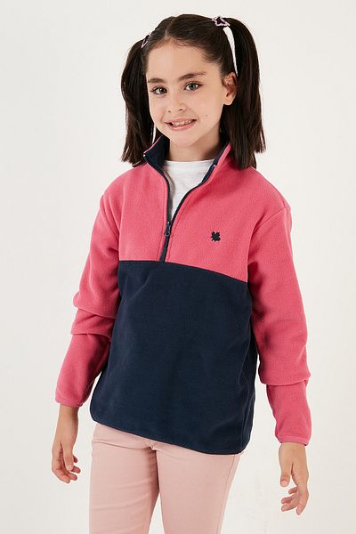 Lela Soft Textured Half Zipper Color Block Stand Collar Polar Unisex Children's Fleece5905004