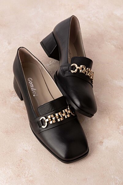 Gondol Hakiki Deri Kısa Topuklu Tokalı Şık Topuklu Vdt.143