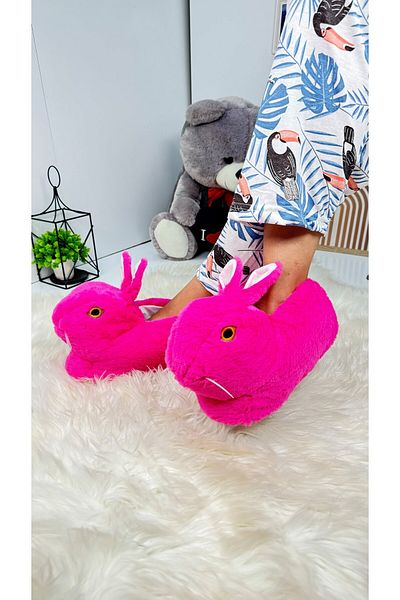 İmerShoes Φούξια βελούδινες παντόφλες - άνετες και ελαφριές με φιγούρα κουνελιού, επίπεδο πάτο με σχέδια 359