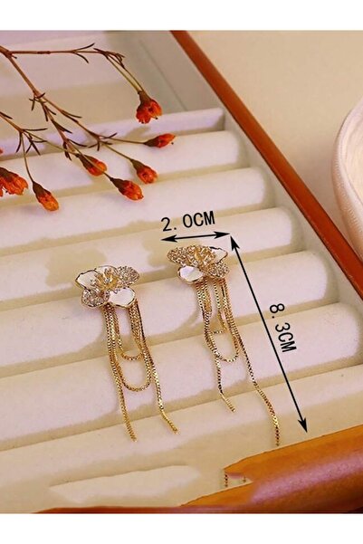 Shisa Jewel 1 çift Püsküllü Şık Çift Takılabilir Çiçekli Sarkan Küpe (172)
