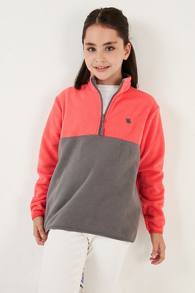 Lela Soft Textured Half Zipper Color Block Stand Collar Polar Unisex Children's Fleece5905004