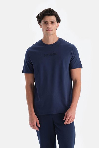 Dagi Marineblaues Herren-T-Shirt mit Frontdruck