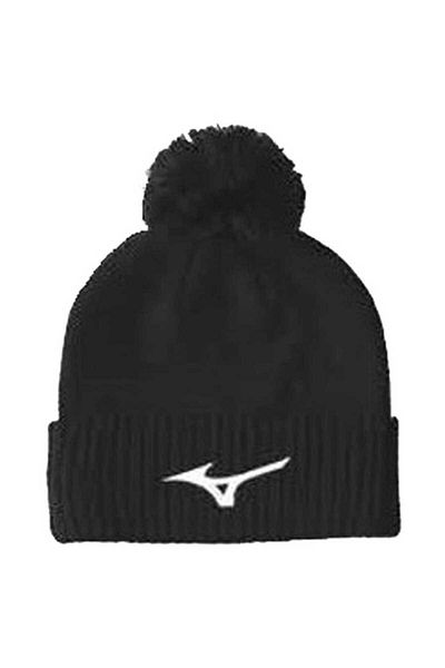 MIZUNO Black Jingasa Bobble Hat - P Beanie Design