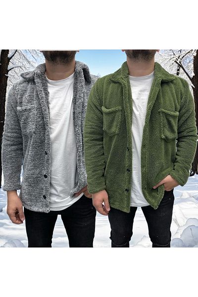 Fifty Color Λούτρινο μπουφάν με 2 κουμπιά Slimfit Γκρι-Χακί