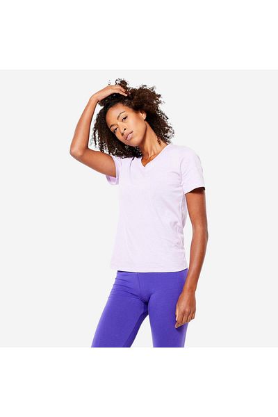 Decathlon Domyos Women's V Neck Sports T-Shirt - Magenta - Fitness