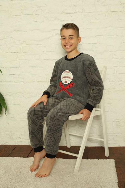 Pemilo Boy's 4404 Patterned Fleece Pajama Set, Smoked