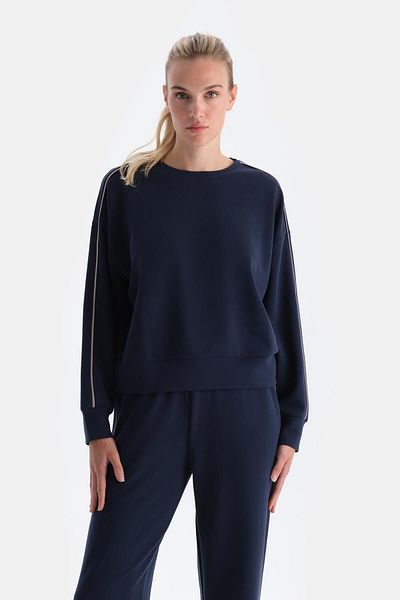 Dagi Marineblaues Modal-Sweatshirt für Damen