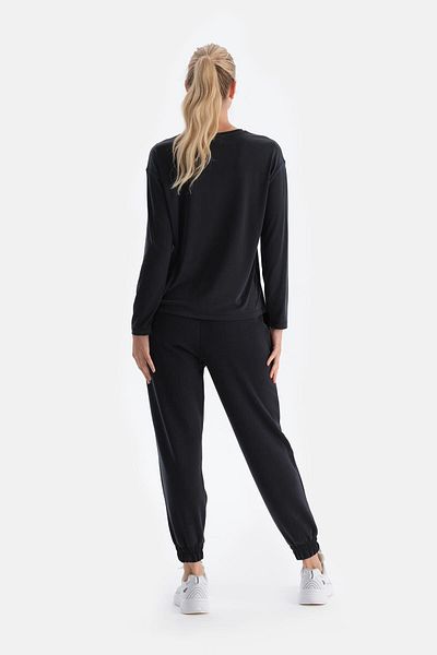Dagi Schwarzes Damen-Langarm-T-Shirt aus Modal