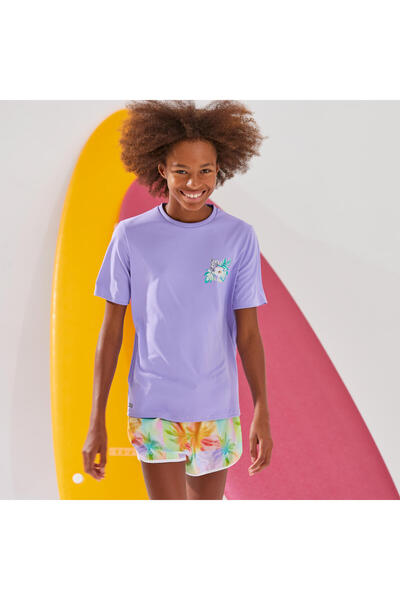 Decathlon Çocuk Standart Kalıp Kısa Kollu UV Korumalı Tişört - Mor - 100