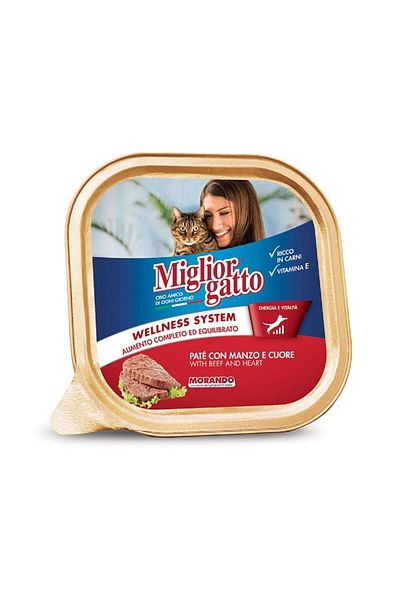 Miglior Pate with Beef and Heart Wet Cat Food, 100g Pack of 12