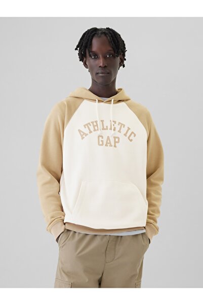 GAP Erkek Bej Atletik Logo Kapüşonlu Üst