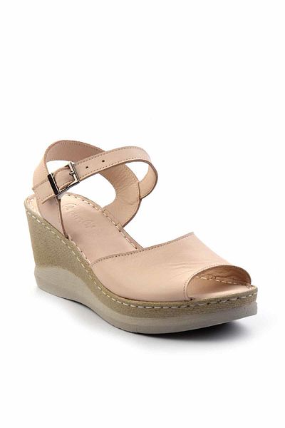 Bambi Beigefarbene Damenschuhe aus echtem Leder mit Keilabsatz K 05281018303