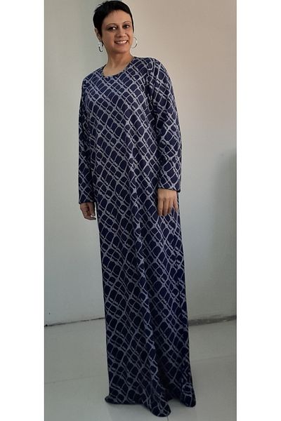 Mertcan Butik Μακρυμάνικο πλεκτό φόρεμα από ατσάλι με μοτίβο αλυσίδας Navy Blue
