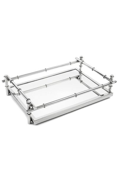 Mikasa Moor Silver Metal Rectangular Mirrored Tray 47X30X10Cm