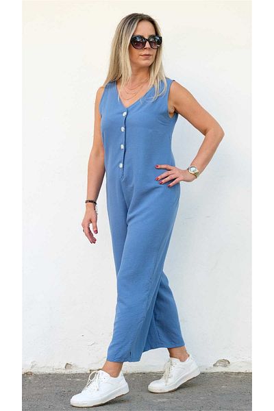 BEBE PLUS V-Neck Button Detailed Jumpsuit