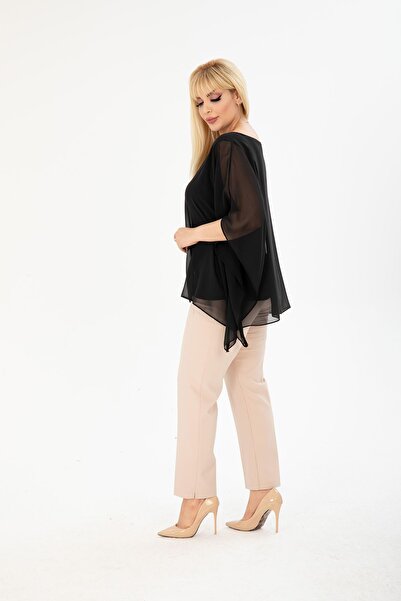 modayız Large Size Black Chiffon Blouse 27F-2401