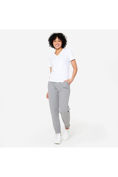 Decathlon Domyos Women's V Neck Sports T-Shirt - White - Fitness