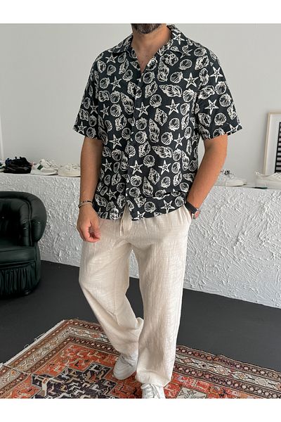 BYBASICMAN Black Sea Star Patterned Shirt G-5462