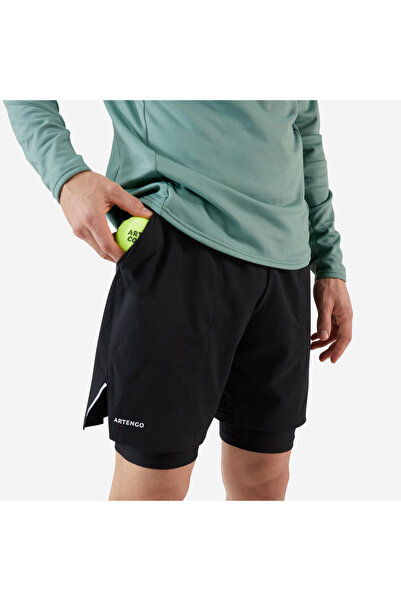 Decathlon Kuikma Erkek 2'si 1 Arada Tenis Şortu - Siyah/Siyah - Artengo Thermic