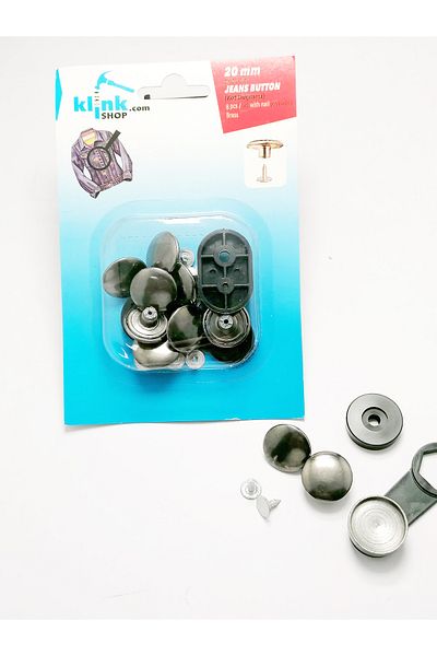 Klinkshop 20 mm Black Curved Jeans Knob - 8 Sets Including Practice Attachments with Stainless Brass and Hammer