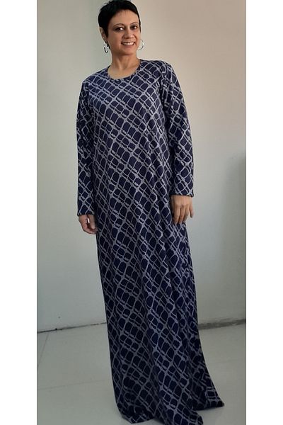 Mertcan Butik Μακρυμάνικο πλεκτό φόρεμα από ατσάλι με μοτίβο αλυσίδας Navy Blue