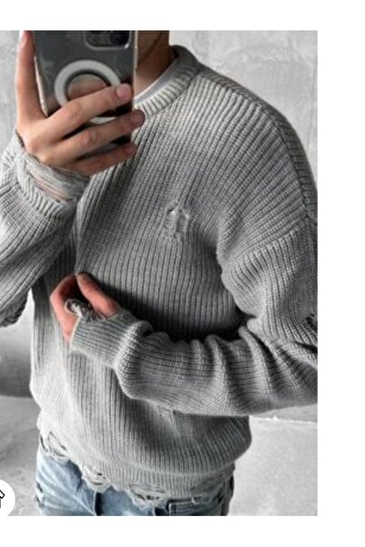 Butik Karaca كوبي - سترة محبوكة كبيرة الحجم للرجال - رقبة واسعة ورقبة مدورة