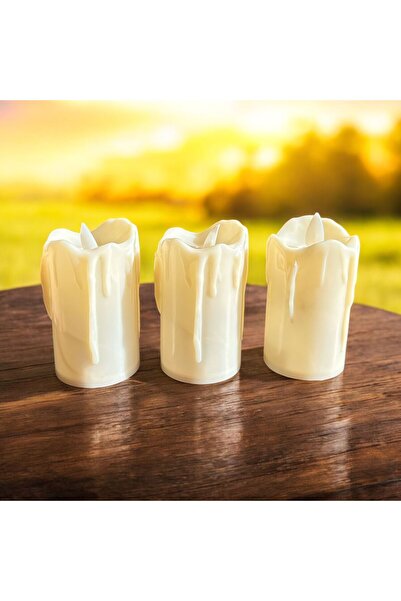tmtoysandmore Titreyen Alevli Krem Erimiş Led Mum 3'lü Hareketli Alevli Eriye...