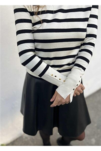 Dilvin Turtleneck Striped Drop Sweater