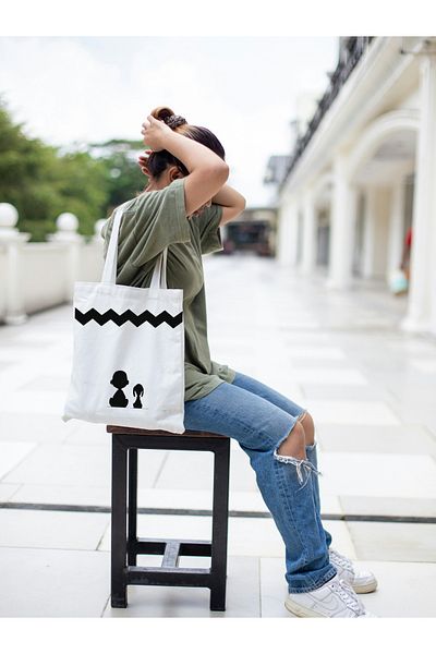 Cemira Charlie Brown Design Motto Tote Bag, Thick, Cloth Bag, Shoulder Bag, Book Bag, Shopper Bag