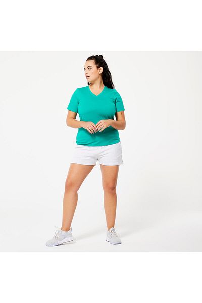 Decathlon Domyos Women's V Neck Sports T-Shirt - Green Turquoise - Fitness