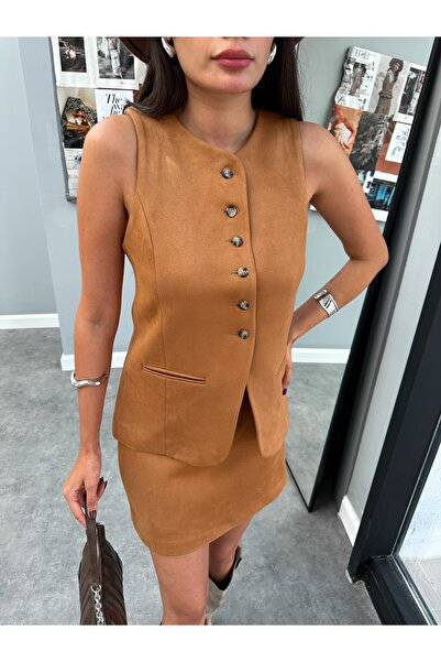 ESRAHELVACI Tan Suede Dublin Vest