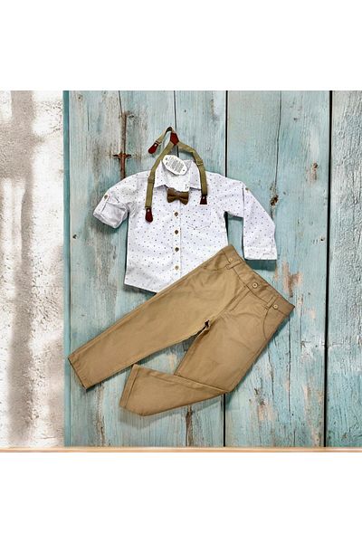 Esterella 4144 Patterned Boys' / Straps and Bow Tie / Shirt Pants Men's Set