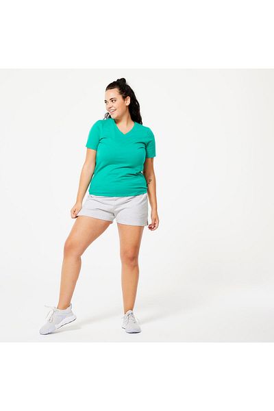 Decathlon شورت رياضي نحيف للسيدات - Domyos متنوع رمادي فاتح 520 للياقة البدنية