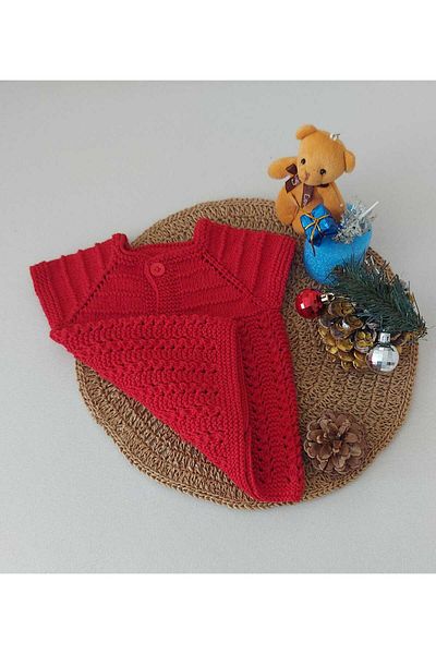 BEGİN 0-12 Months Red Newborn Gift Baby Vest - Buttoned Cotton Hand Knitted