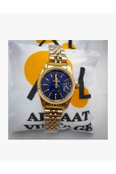 Sportive Gold Renk Lacivert Kadran Kadın Saati