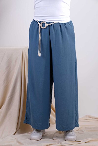 BEBE PLUS İndigo Beli Lastikli Kendinden Kemerli Salaş Pantolon