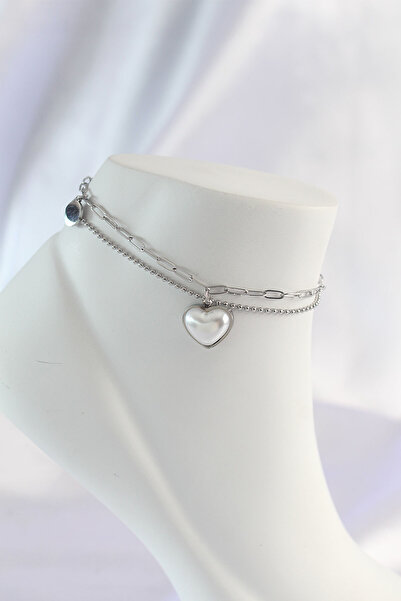 Leyaton Lwlhmrs-Ieg Ieg ™   316L Steel Silver Color White Heart Anklet with 2...