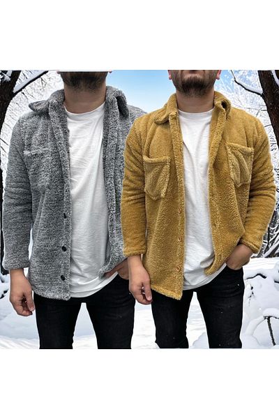 Fifty Color Сиво-камилско плюшено яке Slimfit - с 2 копчета