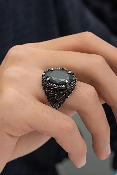 Siyah Zircon Taşlı 925 Ayar Gümüş Erkek Yüzük