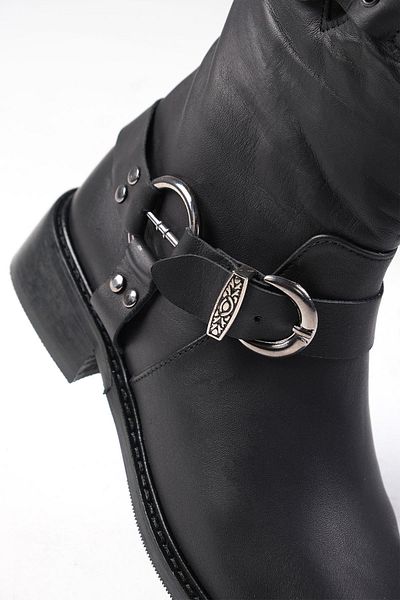 Mio Gusto Lola Genuine Leather Black Color Women's Heelless Biker Boots