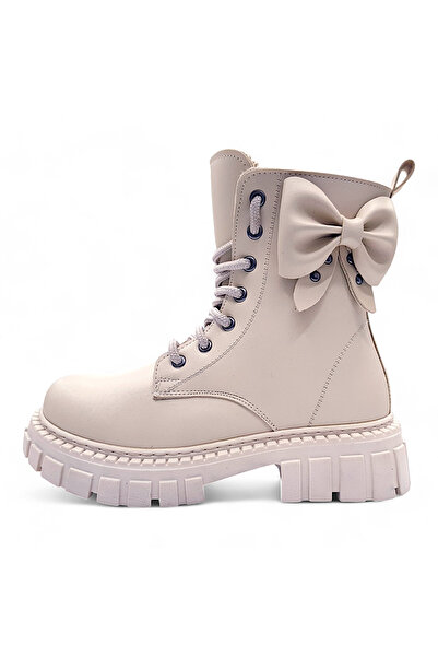 BEEBRON Kürklü Kız Çocuk Çizmesi, Fermuarlı Postal, Çocuk Botu Fyn S2301 Krem