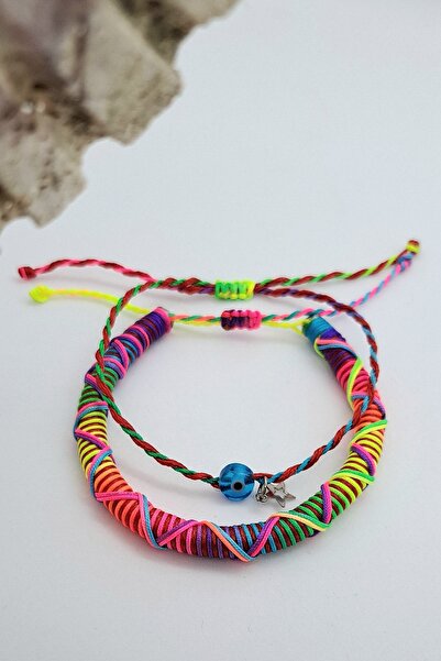 AYS TASARIM Rasta Bileklik. Renkli İp Bileklik. Çok Renkli El Yapımı Spor Bil...