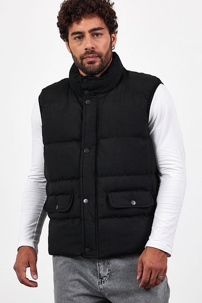 MADZEYMODA Мъжки пухен елек с цип и тик-так за нов сезон, черен, Mz59297