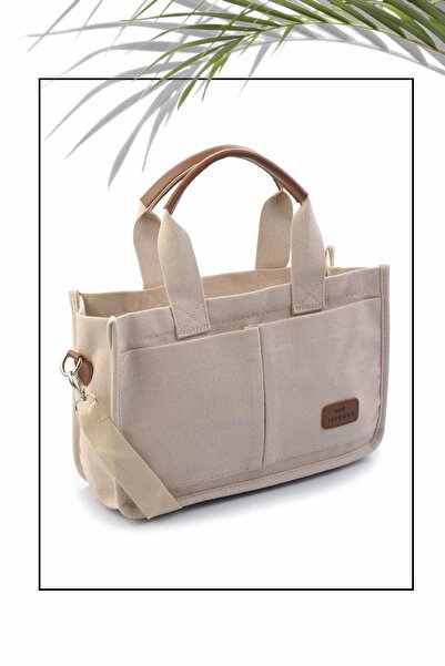 Bambi Bej Keten   Kadın Omuz Çantası C06163031018