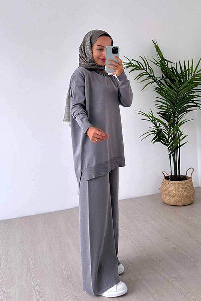 Ka Hijab Gray Hijab Double Set - Sparkling Mercerized